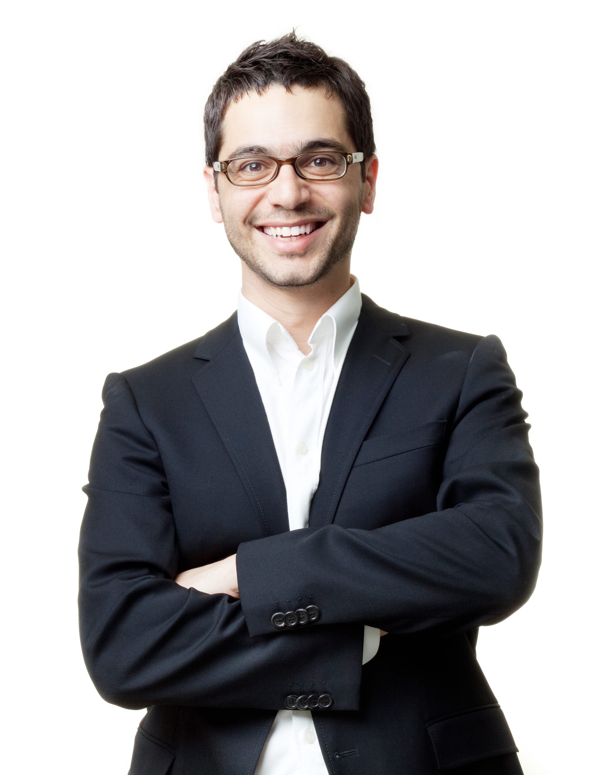 Young,Handsome,Man,In,Black,Suit,And,Glasses,Smiling,Isolated